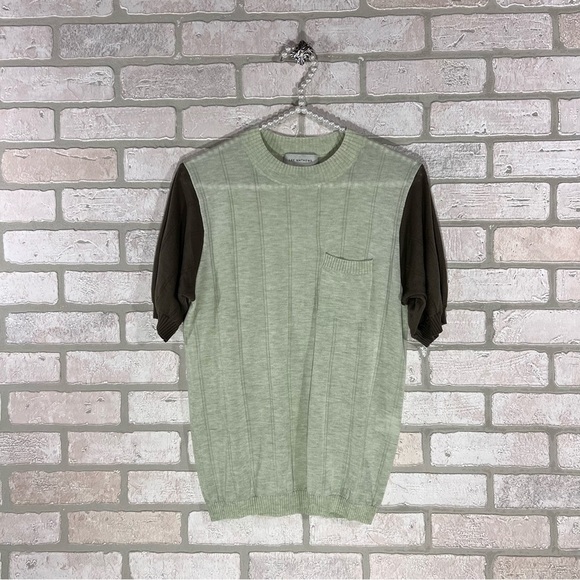 Lee Mathews Green Contrast Tencel Short Sleeve Top Size M - Picture 1 of 9